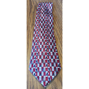 Stafford Executive Mens Red and Black Geometric Designer Silk Tie